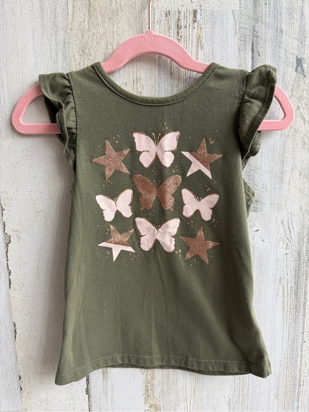 Epic Threads Butterfly & Star Glitter Flutter Sleeve Top 4T